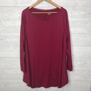 Lane Bryant Women's Lace Trim Long Sleeve Shirt Solid Pink Scoop Neck Size 18/20